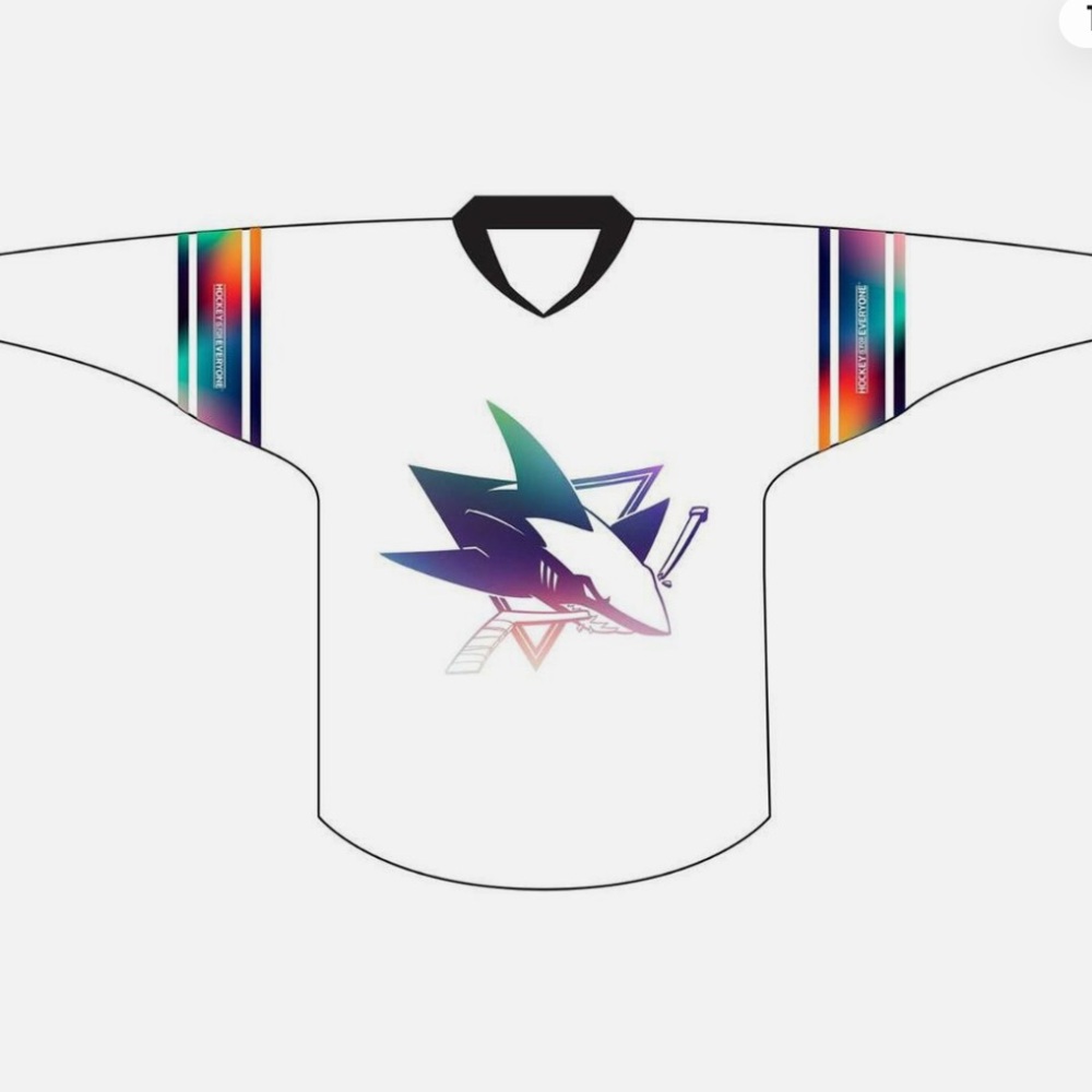 XL San Jose Sharks NHL Hockey Is For Everyone Pride SGA Jersey Shirt
